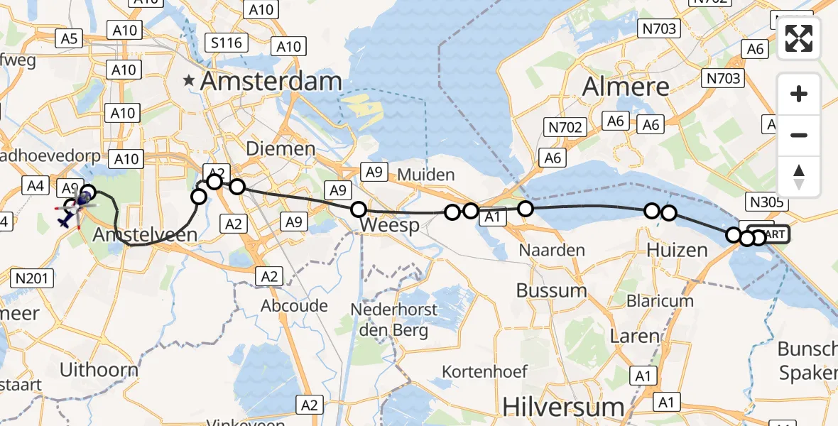 Vluchtroute Politiehelikopter Zeewolde - Amsterdam Vliegveld Schiphol, 02 juli 2026, 09:40