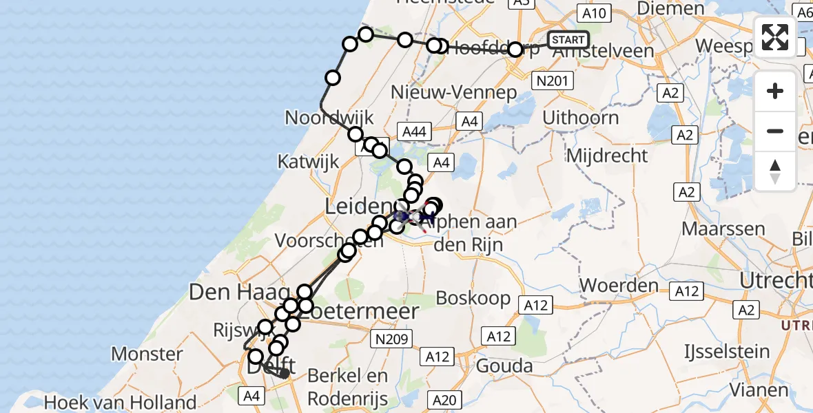 Vluchtroute Politiehelikopter Amsterdam Vliegveld Schiphol - Koudekerk aan den Rijn, 02 juli 2026, 10:37