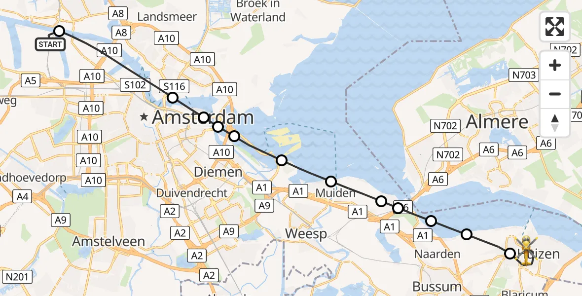 Vluchtroute Traumahelikopter Amsterdam Heliport - Huizen, 02 juli 2026, 11:04