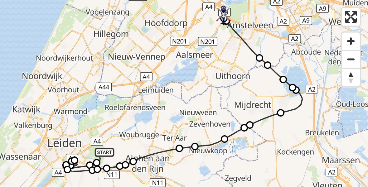 Vluchtroute Politiehelikopter Leiderdorp - Amsterdam Vliegveld Schiphol, 02 juli 2026, 11:33