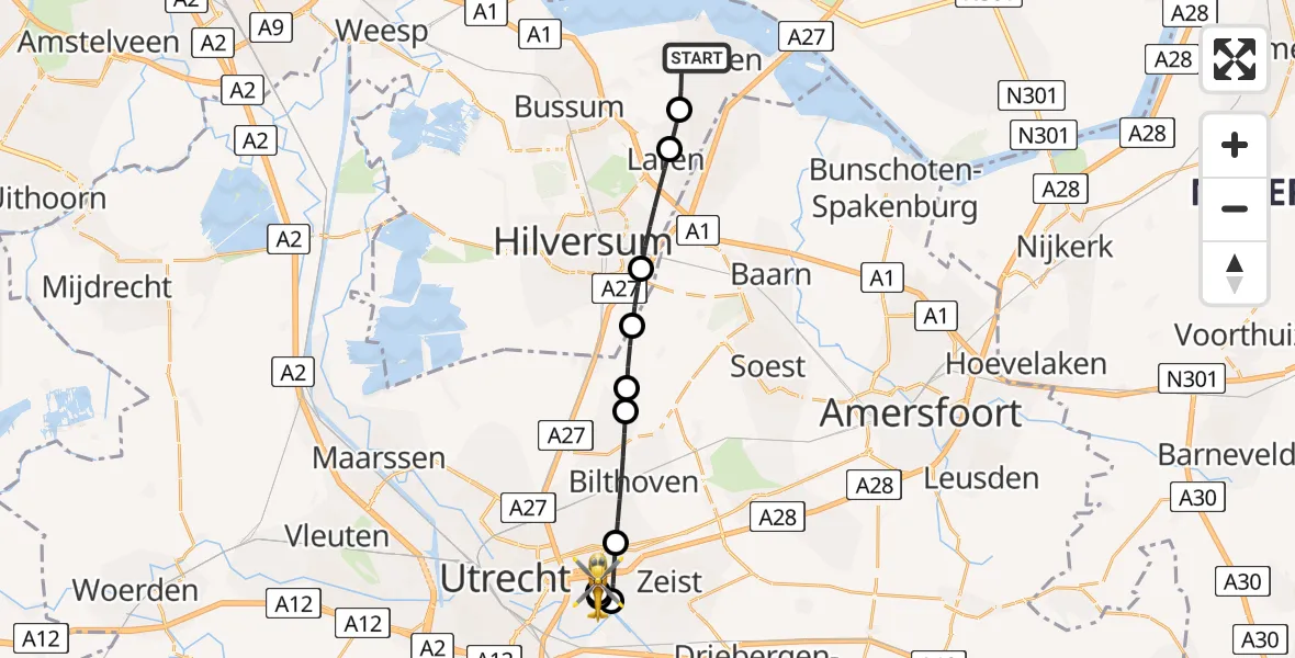 Vluchtroute Traumahelikopter Huizen - Universitair Medisch Centrum Utrecht, 02 juli 2026, 11:51