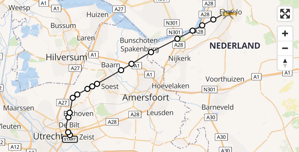 Vluchtroute Traumahelikopter Universitair Medisch Centrum Utrecht - Ermelo, 02 juli 2026, 12:35