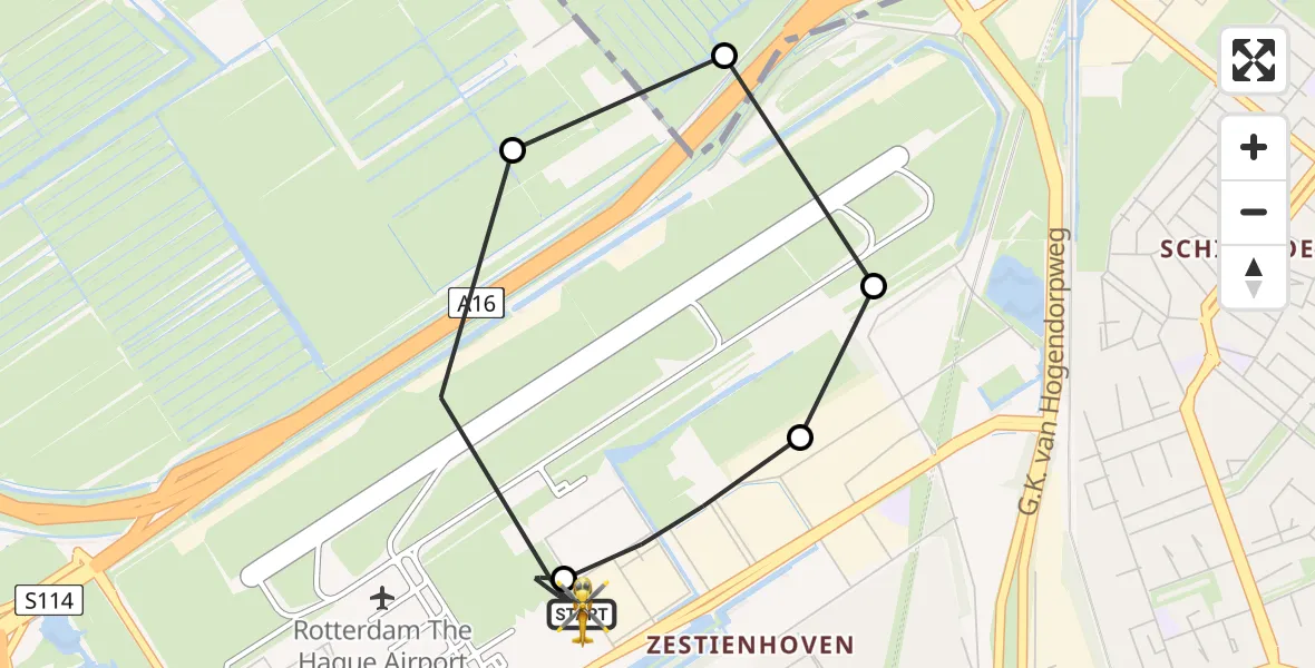 Vluchtroute Traumahelikopter Rotterdam The Hague Airport - Rotterdam The Hague Airport, 02 juli 2026, 12:46