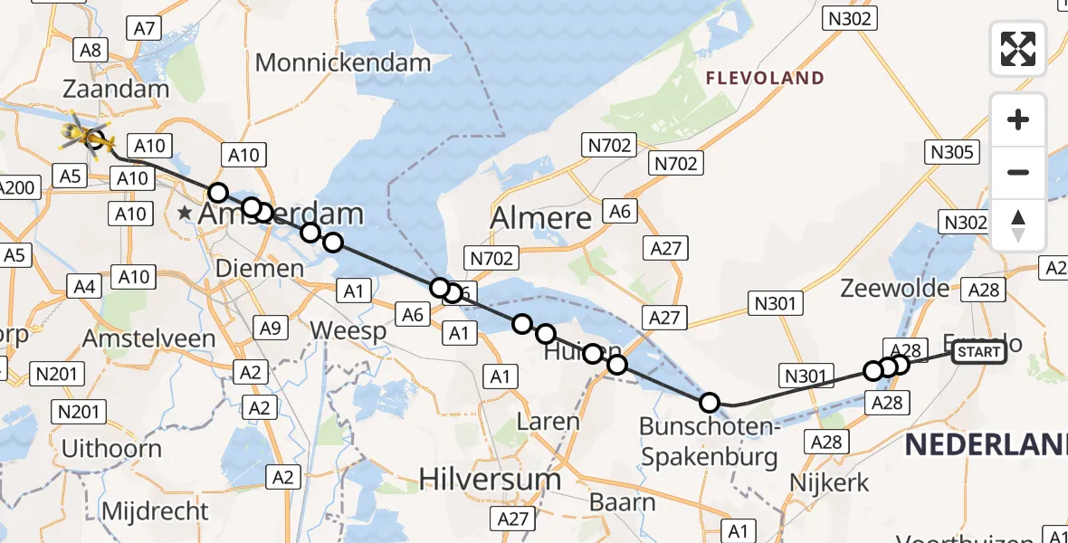 Vluchtroute Traumahelikopter Ermelo - Amsterdam Heliport, 02 juli 2026, 13:06
