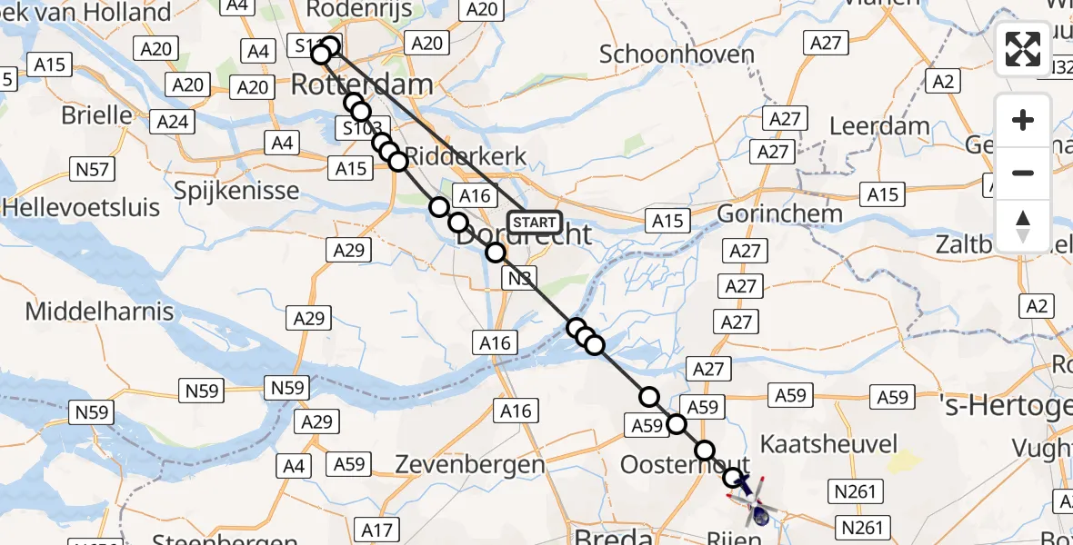 Vluchtroute Politiehelikopter Papendrecht - Dongen, 02 juli 2026, 13:30