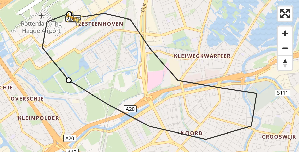 Vluchtroute Traumahelikopter Rotterdam The Hague Airport - Rotterdam The Hague Airport, 02 juli 2026, 13:46