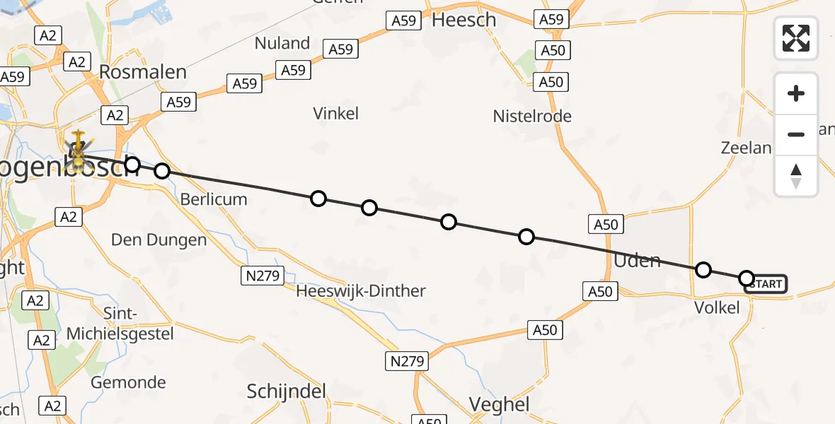 Vluchtroute Traumahelikopter Vliegbasis Volkel - 's-Hertogenbosch, 02 juli 2026, 13:47