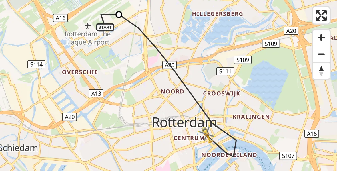 Vluchtroute Traumahelikopter Rotterdam The Hague Airport - Rotterdam, 02 juli 2026, 14:24