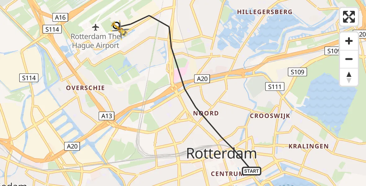 Vluchtroute Traumahelikopter Rotterdam - Rotterdam The Hague Airport, 02 juli 2026, 14:51
