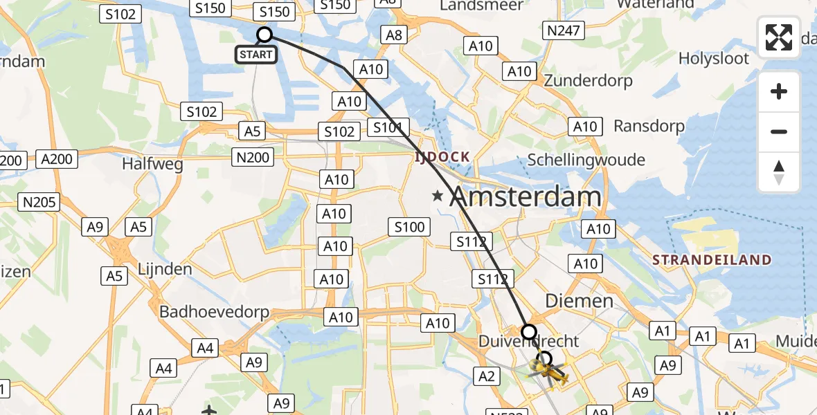 Vluchtroute Traumahelikopter Amsterdam Heliport - Amsterdam, 02 juli 2026, 15:03