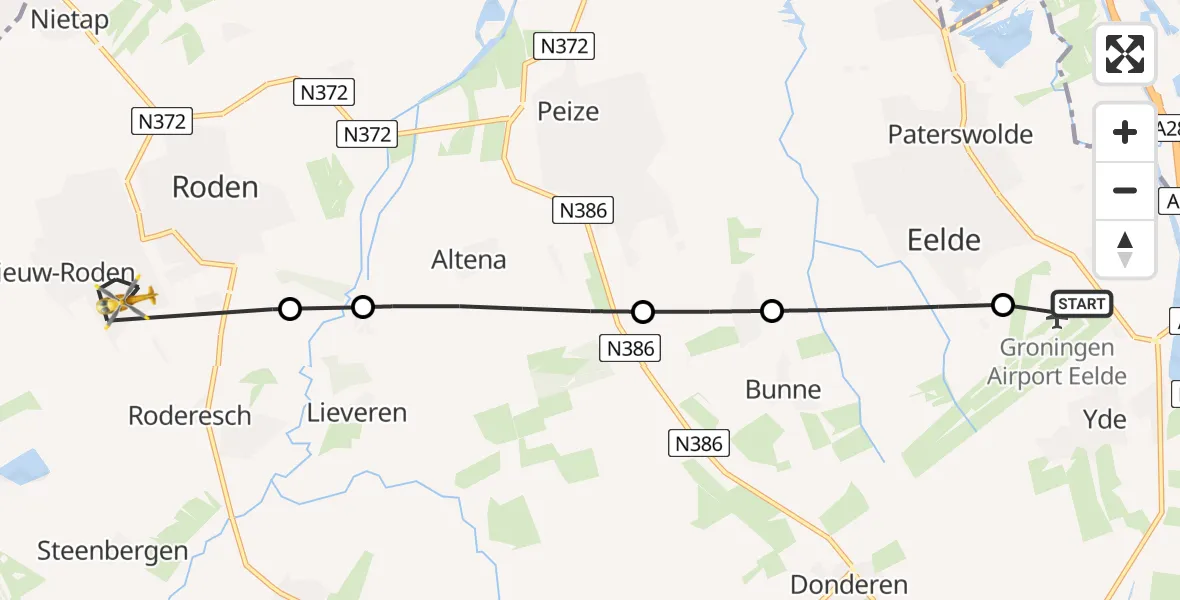 Vluchtroute Traumahelikopter Groningen Airport Eelde - Roden, 02 juli 2026, 15:31