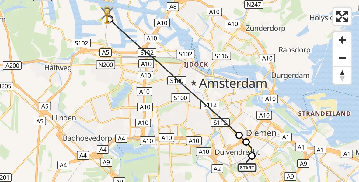 Vluchtroute Traumahelikopter Amsterdam - Amsterdam Heliport, 02 juli 2026, 15:43