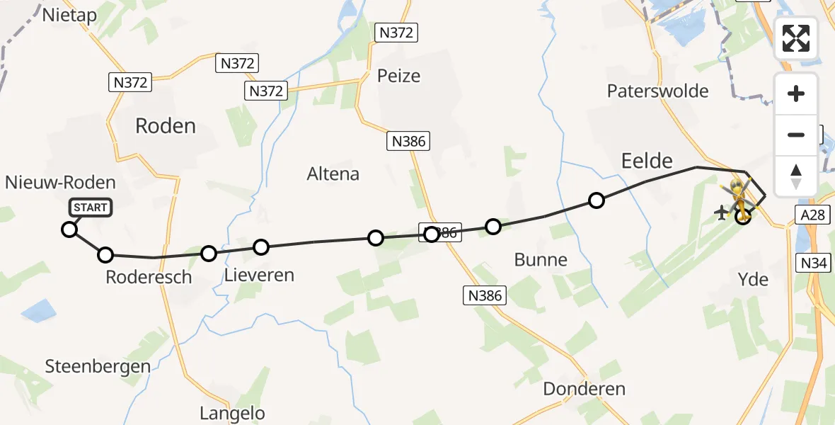 Vluchtroute Traumahelikopter Roden - Groningen Airport Eelde, 02 juli 2026, 16:06