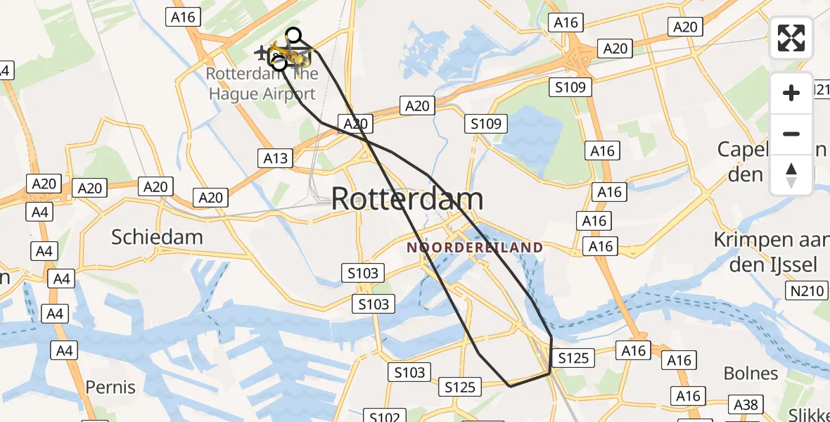 Vluchtroute Traumahelikopter Rotterdam The Hague Airport - Rotterdam The Hague Airport, 02 juli 2026, 16:09