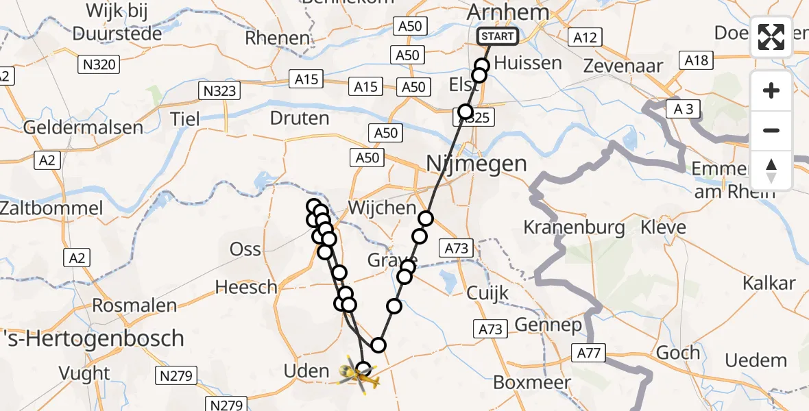 Vluchtroute Traumahelikopter Arnhem - Vliegbasis Volkel, 02 juli 2026, 16:32