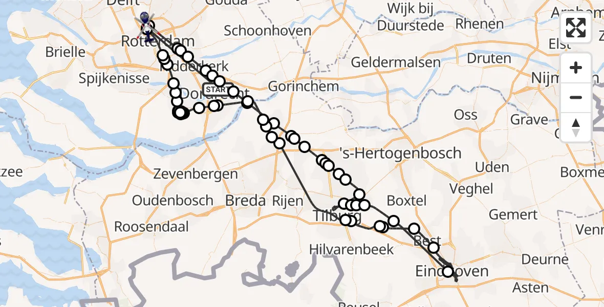Vluchtroute Politiehelikopter Papendrecht - Rotterdam The Hague Airport, 02 juli 2026, 16:58