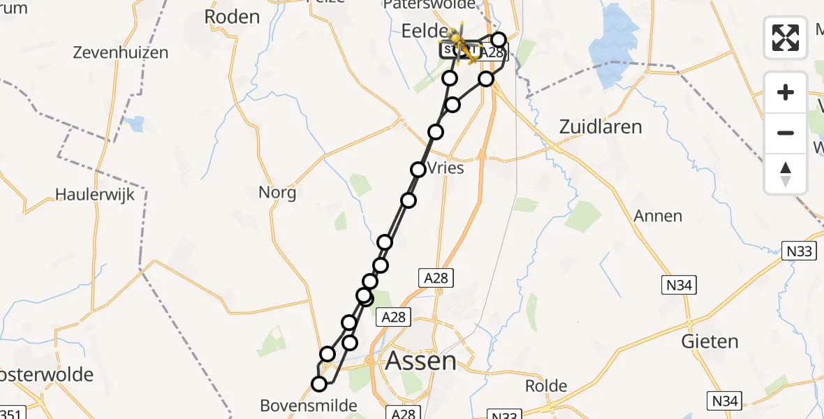 Vluchtroute Traumahelikopter Groningen Airport Eelde - Groningen Airport Eelde, 02 juli 2026, 17:00