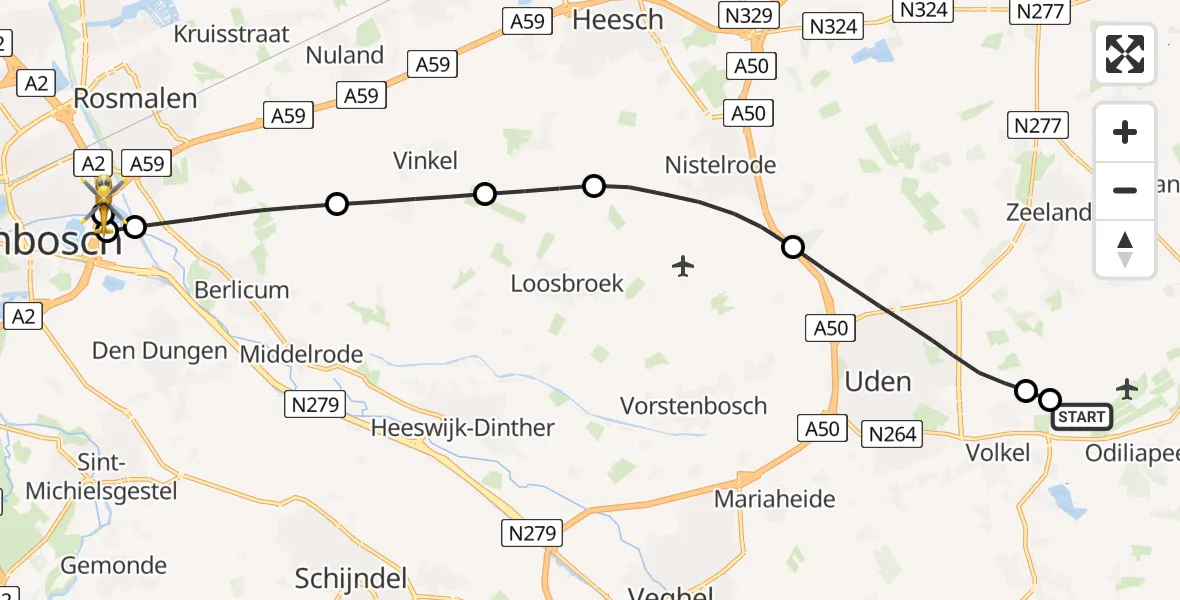 Vluchtroute Traumahelikopter Vliegbasis Volkel - Rosmalen, 02 juli 2026, 17:10