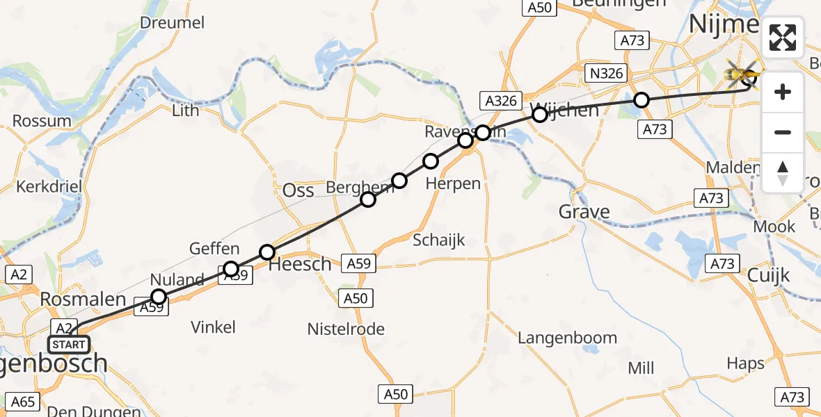 Vluchtroute Traumahelikopter Rosmalen - Radboud University Medical Center Heliport, 02 juli 2026, 17:43