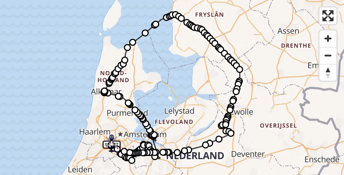 Vluchtroute Politiehelikopter Amsterdam Vliegveld Schiphol - Amsterdam Vliegveld Schiphol, 02 juli 2026, 17:52