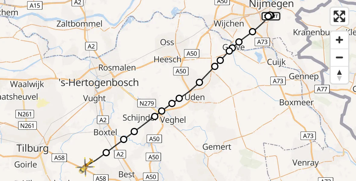 Vluchtroute Traumahelikopter Radboud Universitair Medisch Centrum - Oirschot, 02 juli 2026, 18:27