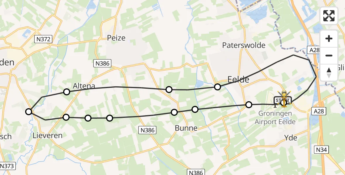 Vluchtroute Traumahelikopter Groningen Airport Eelde - Groningen Airport Eelde, 02 juli 2026, 19:06
