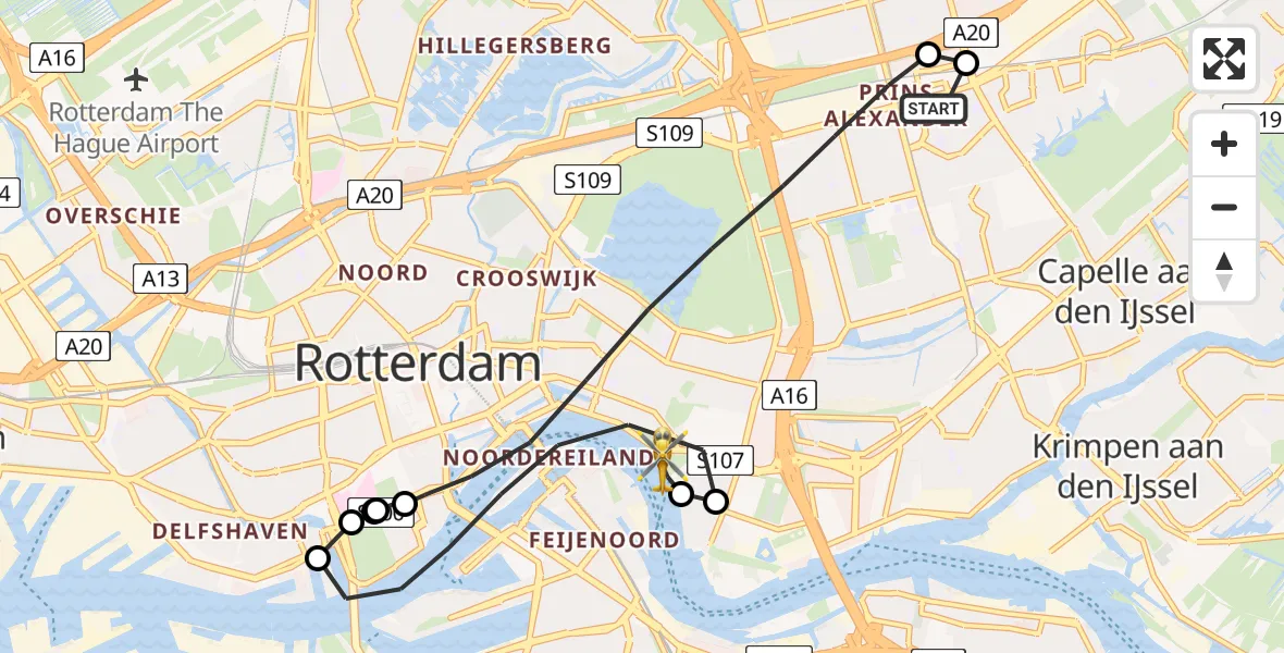 Vluchtroute Traumahelikopter Rotterdam - Rotterdam, 02 juli 2026, 19:14