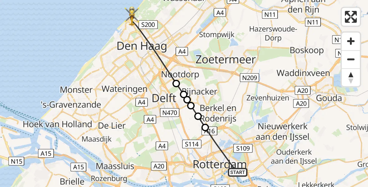 Vluchtroute Traumahelikopter Rotterdam - 's-Gravenhage, 02 juli 2026, 19:34