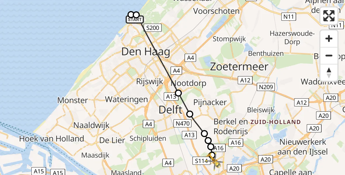 Vluchtroute Traumahelikopter 's-Gravenhage - Rotterdam The Hague Airport, 02 juli 2026, 20:00