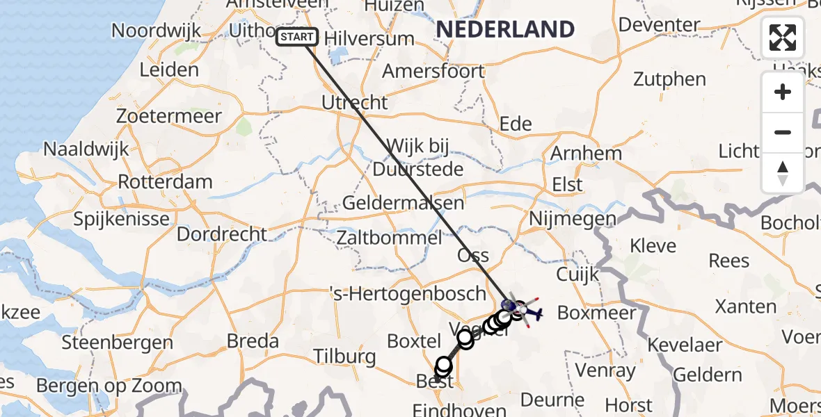 Vluchtroute Politiehelikopter Noordplas - Vliegbasis Volkel, 03 juli 2026, 06:42