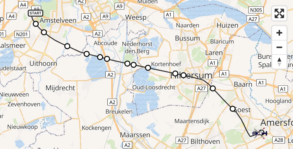 Vluchtroute Politiehelikopter Amsterdam Vliegveld Schiphol - Amersfoort, 03 juli 2026, 06:45