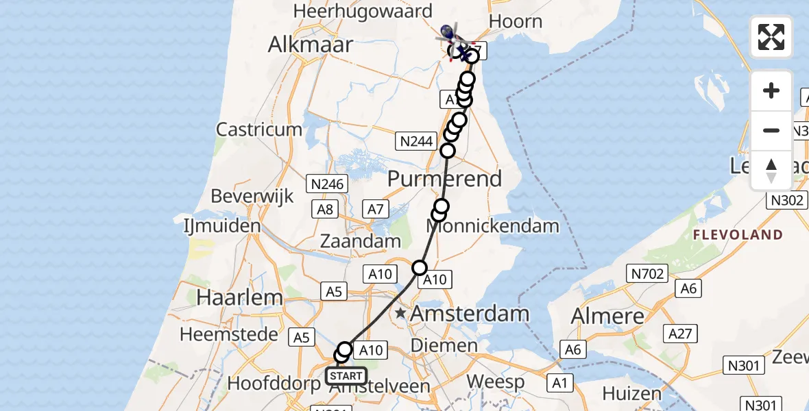 Vluchtroute Politiehelikopter Amsterdam Vliegveld Schiphol - Berkhout, 03 juli 2026, 06:57