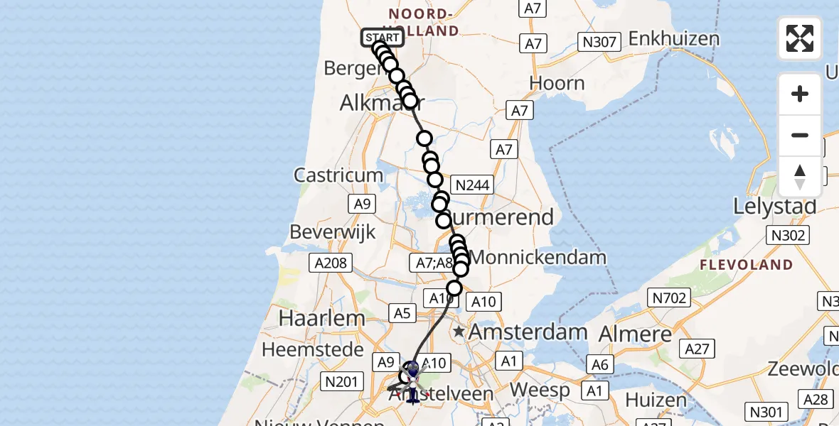 Vluchtroute Politiehelikopter Warmenhuizen - Amsterdam Vliegveld Schiphol, 03 juli 2026, 08:18