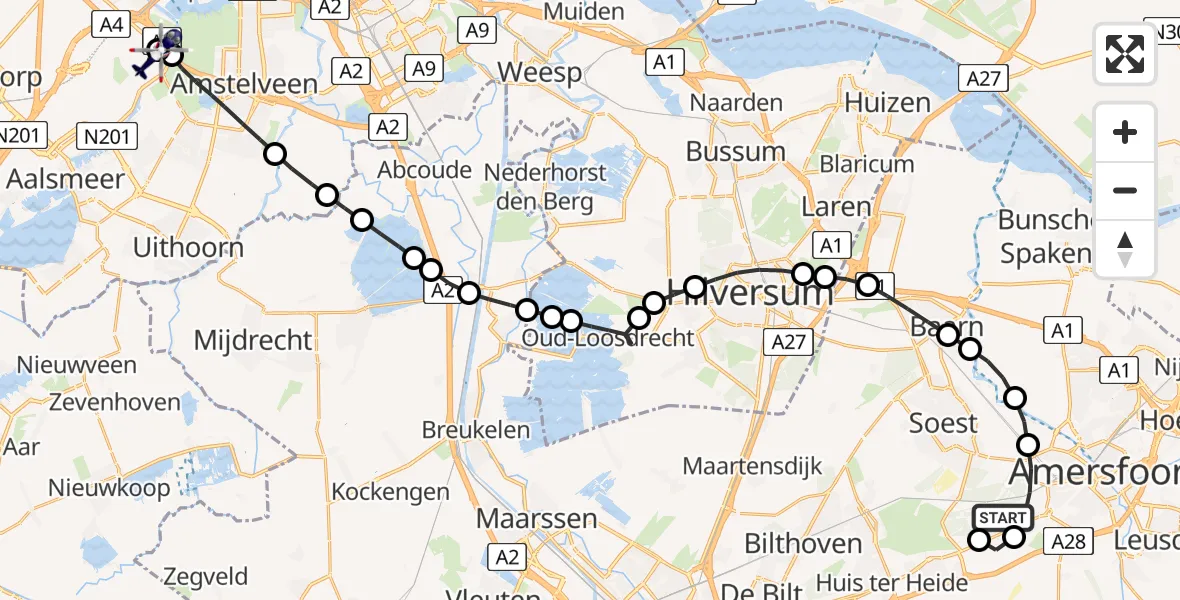 Vluchtroute Politiehelikopter Soest - Amsterdam Vliegveld Schiphol, 03 juli 2026, 09:27