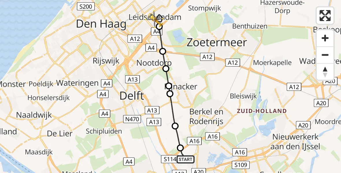 Vluchtroute Traumahelikopter Rotterdam The Hague Airport - Leidschendam, 03 juli 2026, 10:19