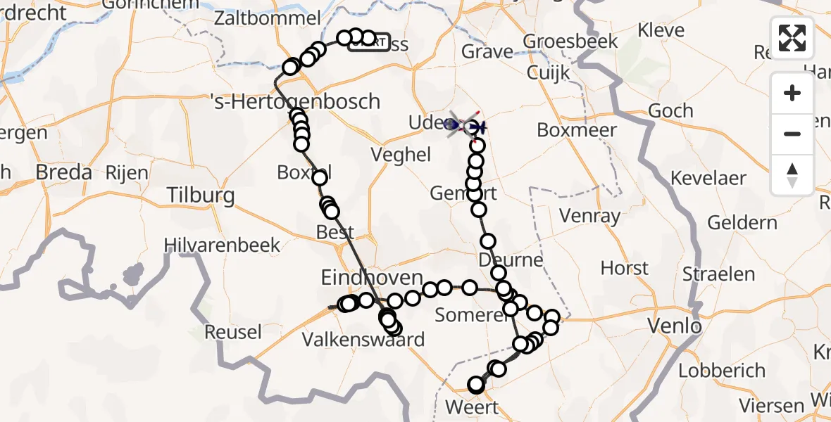 Vluchtroute Politiehelikopter Oss - Vliegbasis Volkel, 03 juli 2026, 10:38