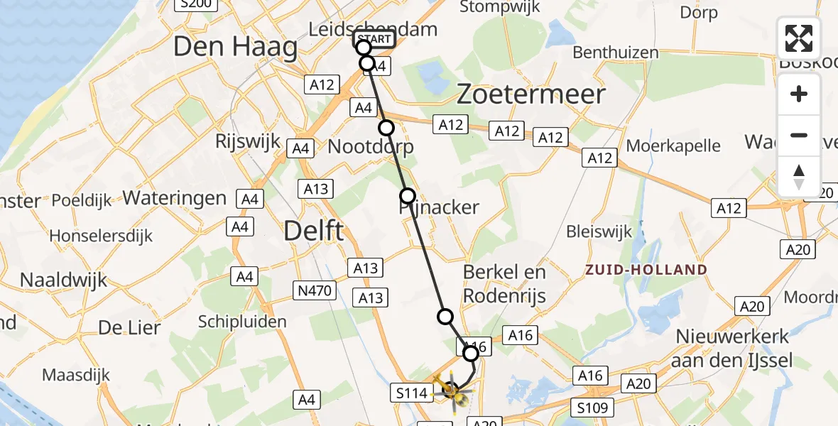 Vluchtroute Traumahelikopter Leidschendam - Rotterdam The Hague Airport, 03 juli 2026, 10:40