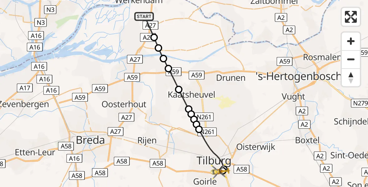 Vluchtroute Traumahelikopter Nieuwendijk - St. Elisabeth Hospital Heliport, 03 juli 2026, 11:02