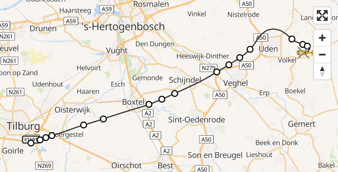 Vluchtroute Traumahelikopter St. Elisabeth Hospital Heliport - Vliegbasis Volkel, 03 juli 2026, 11:47