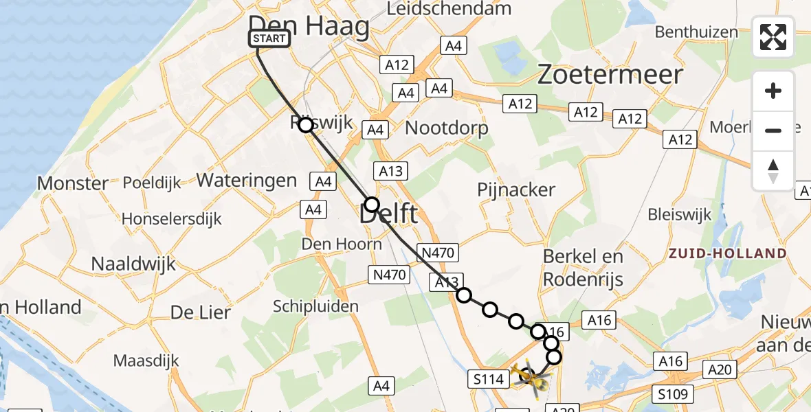 Vluchtroute Traumahelikopter 's-Gravenhage - Rotterdam The Hague Airport, 03 juli 2026, 13:36