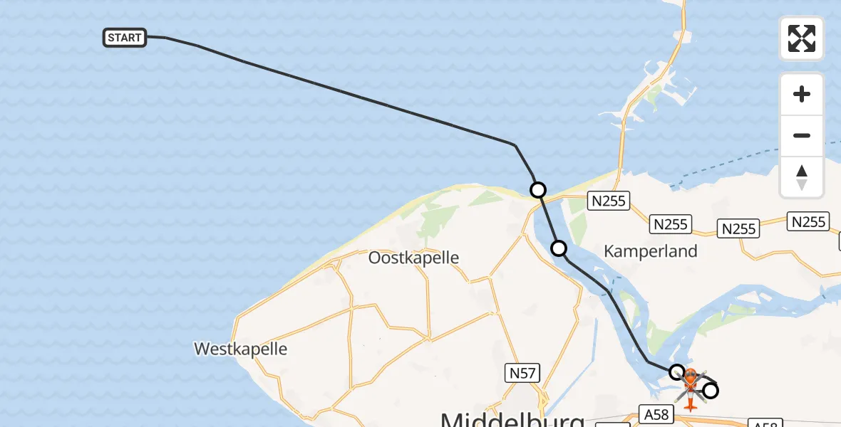 Vluchtroute Kustwachthelikopter Noordzee - Vliegveld Midden-Zeeland, 03 juli 2026, 15:11