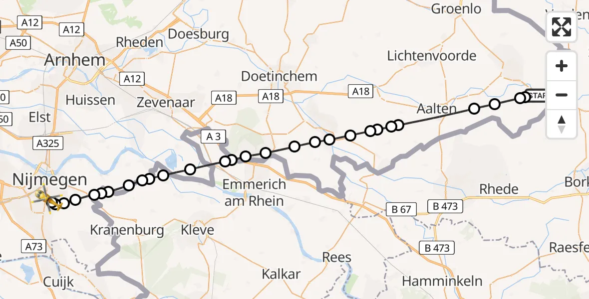 Vluchtroute Traumahelikopter Winterswijk Kotten - Radboud University Medical Center Heliport, 03 juli 2026, 15:38