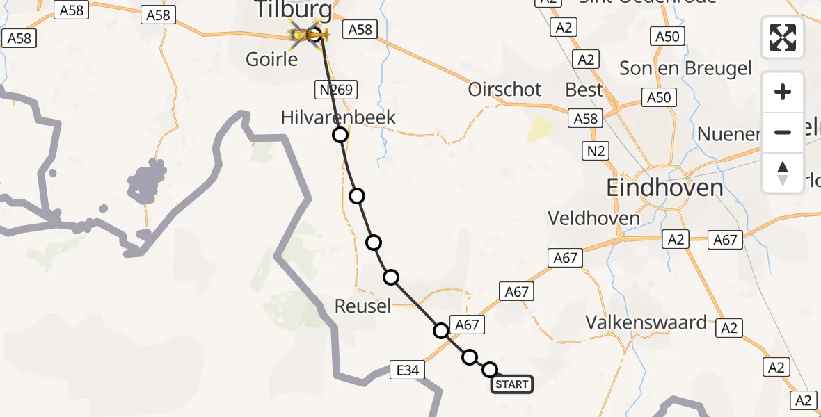 Vluchtroute Traumahelikopter Bergeijk - St. Elisabeth Hospital Heliport, 03 juli 2026, 15:44