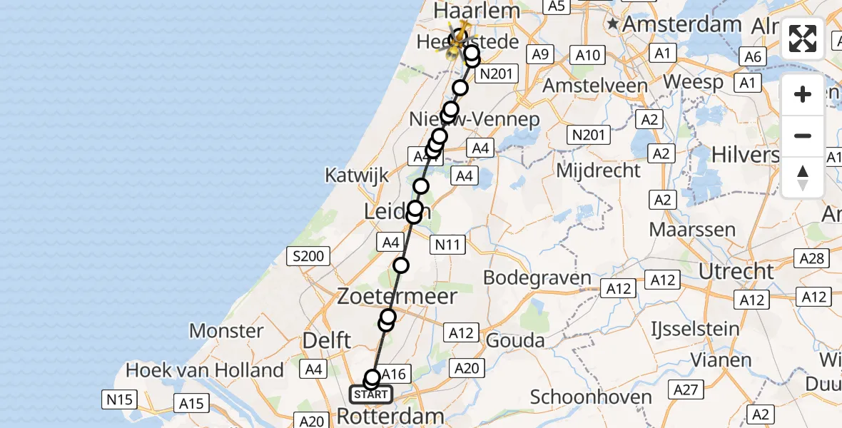 Vluchtroute Traumahelikopter Rotterdam The Hague Airport - Heemstede, 03 juli 2026, 17:12