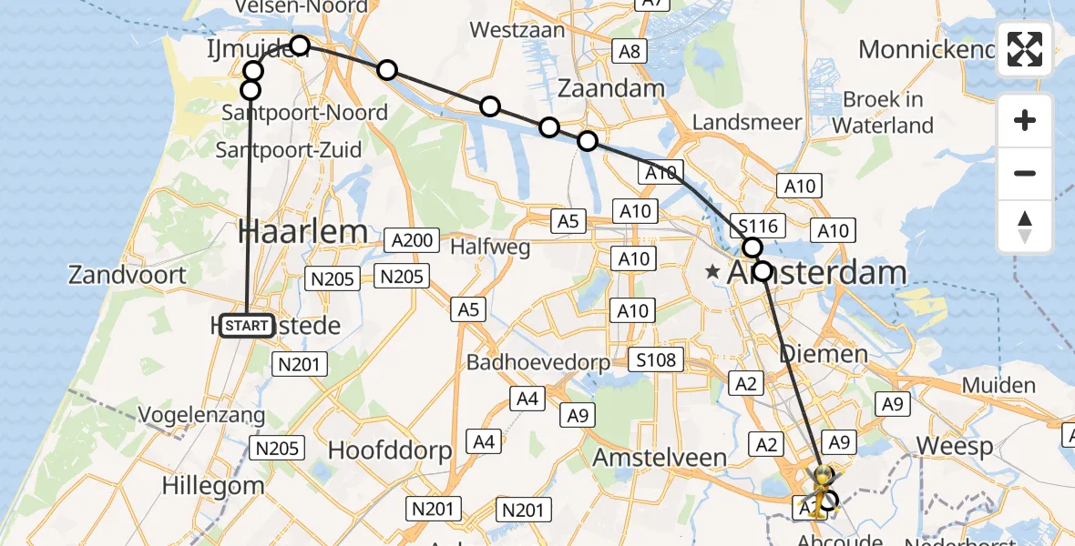 Vluchtroute Traumahelikopter Heemstede - Amsterdam UMC Helipad, 03 juli 2026, 17:44