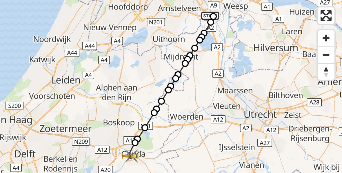 Vluchtroute Traumahelikopter Amsterdam UMC Helipad - Gouda, 03 juli 2026, 18:29