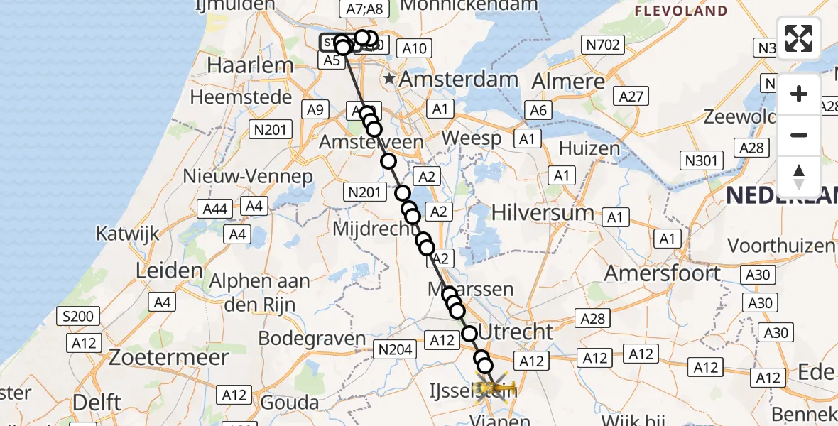 Vluchtroute Traumahelikopter Amsterdam Heliport - Nieuwegein, 03 juli 2026, 19:24