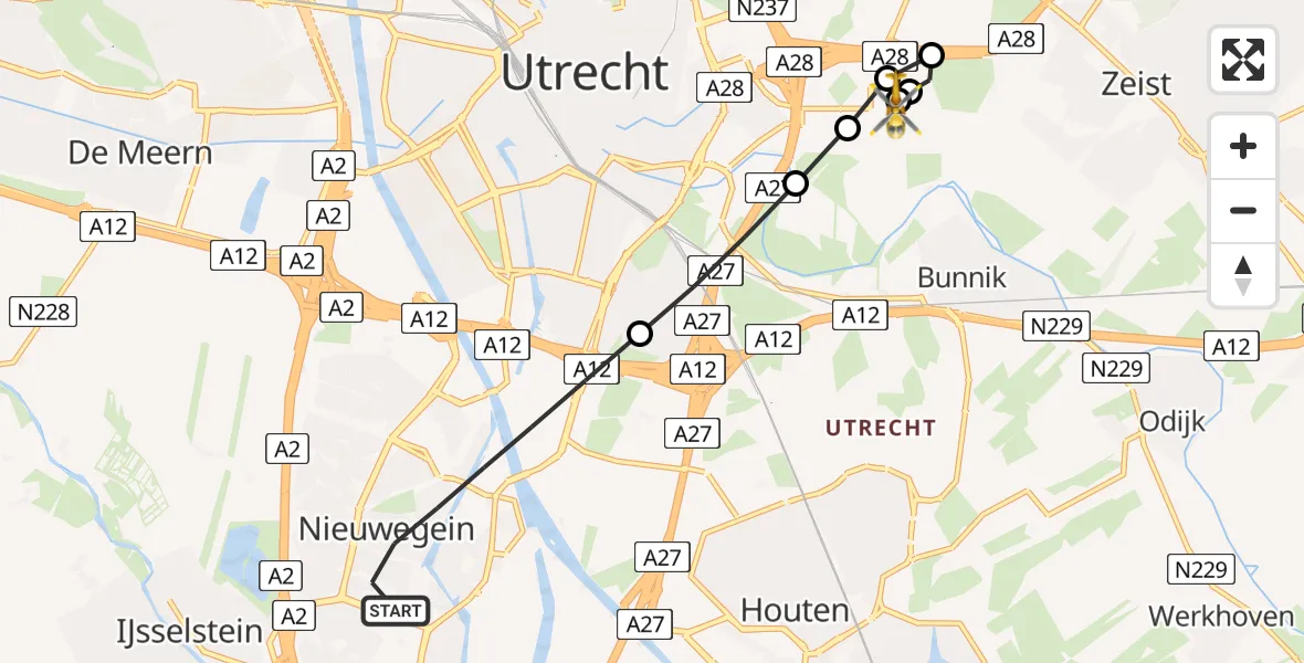 Vluchtroute Traumahelikopter Nieuwegein - Universitair Medisch Centrum Utrecht, 03 juli 2026, 20:05