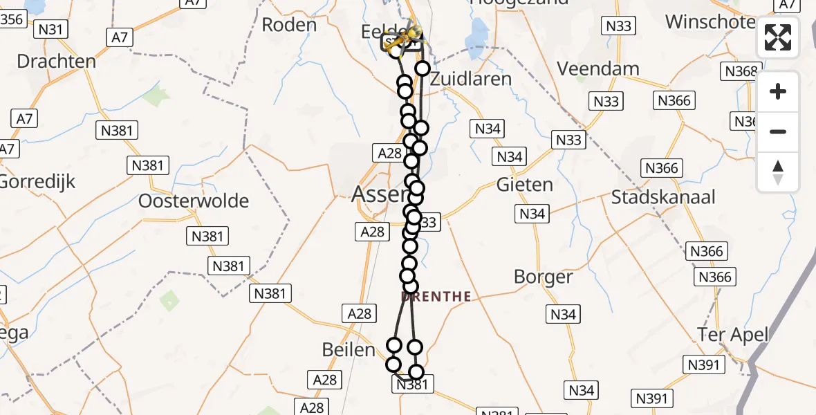 Vluchtroute Traumahelikopter Groningen Airport Eelde - Groningen Airport Eelde, 03 juli 2026, 21:21