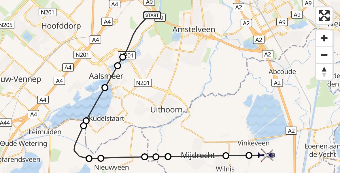Vluchtroute Politiehelikopter Amsterdam Vliegveld Schiphol - Vinkeveen, 03 juli 2026, 23:07
